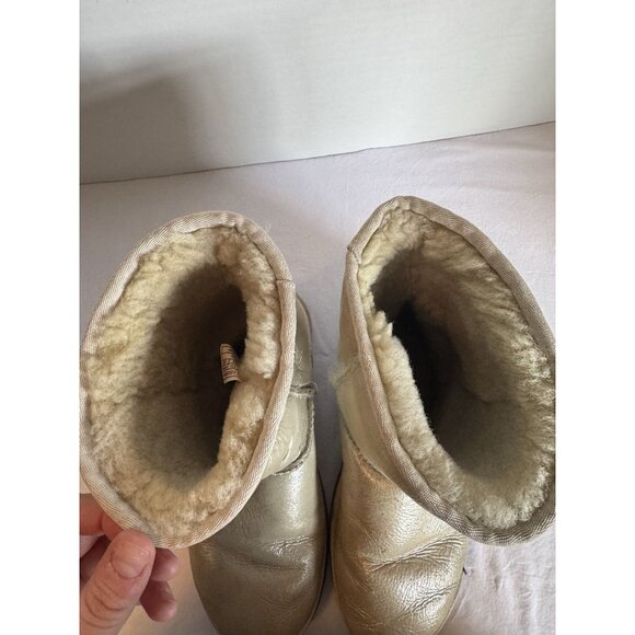 UGG UGGS Boots Sparkle METALLIC WHITE CREAM 1002065 GLITTER Size 8 Short Sherpa - Picture 4 of 5